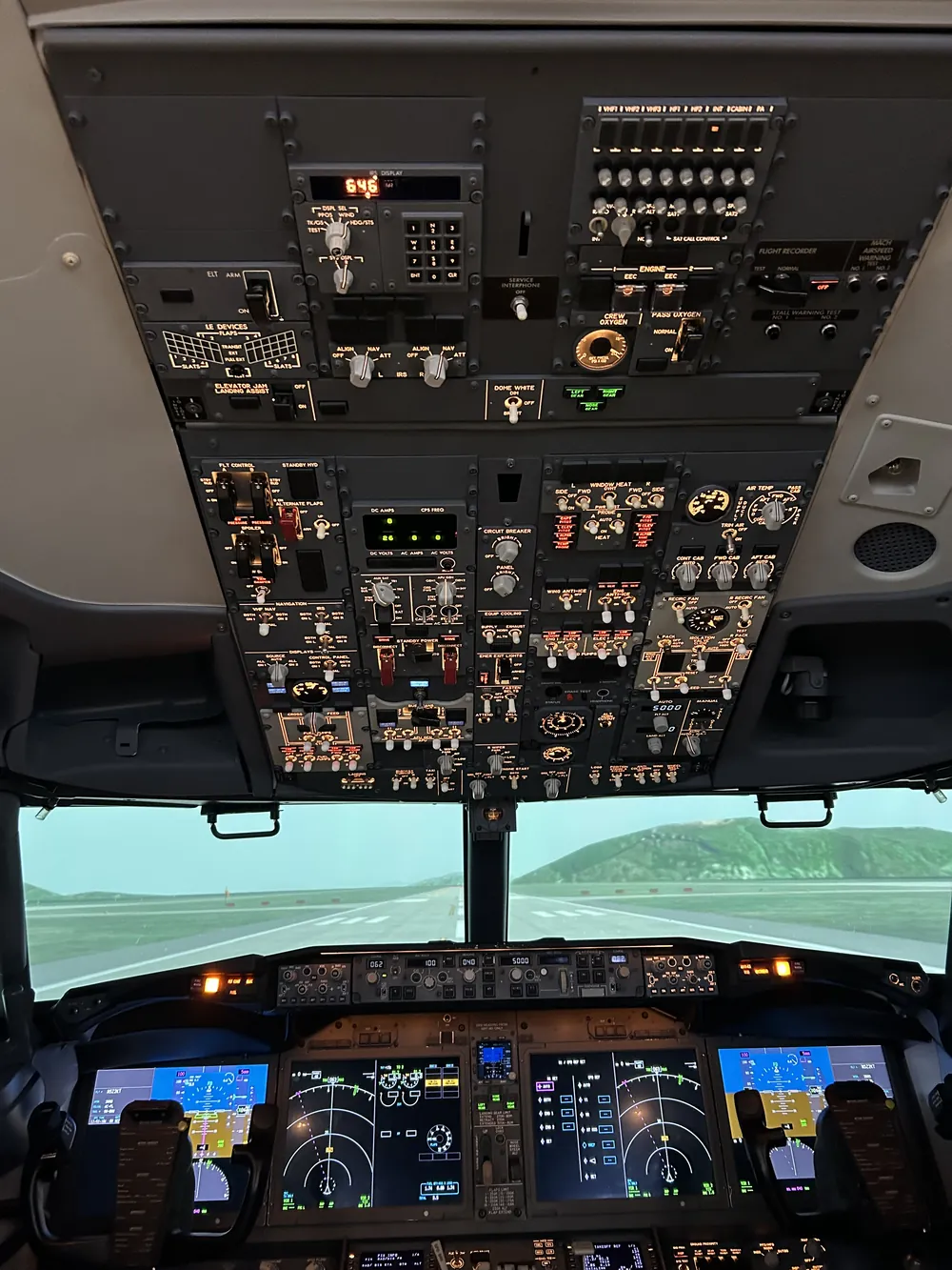 Boeing 737 MAX simulator overhead panel and cockpit systems